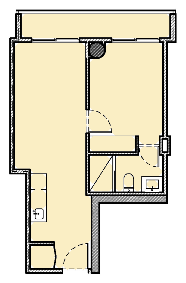 1 bedroom 45.7 m²